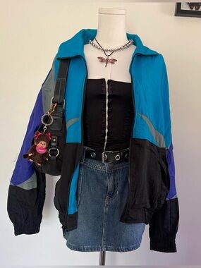 Vintage 80s color block windbreaker jacket size medium
